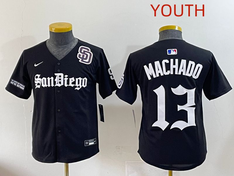 Youth 2025 San Diego Padres #13 Machado Black Five generations Joint Name Nike MLB Jersey style 20->youth mlb jersey->Youth Jersey